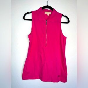 Michael Kors Hot Pink Sleeveless Polo Quarter Zip Collard Medium